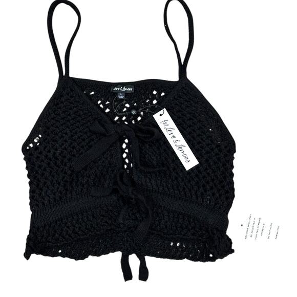 NWT For Love & Lemons Black Crochet Top with Ties - Picture 3 of 8